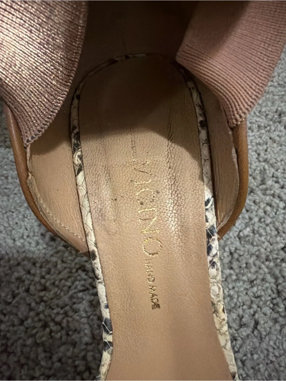 Via Spiga Yellow and Brown Snake-Print Open-Toe Heels